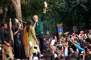 Celebrities protest tax on sanitary pads. (Waseem Gashroo/Hindustan Times via Getty Images) 