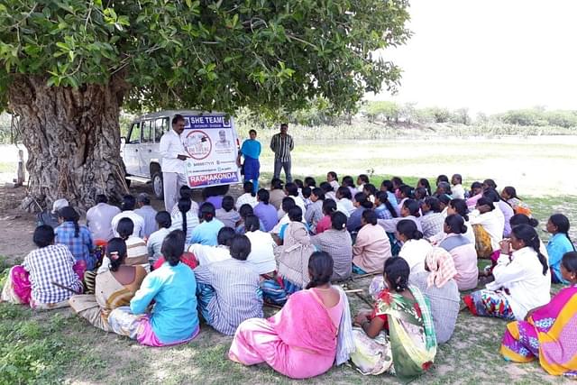 A SHE Team unit conducting an awareness camp among women in Vadaigudem village, Rangareddy district, Telangana. (@She_TeamRCK1/Twitter)