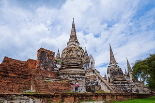 Ruins of Wat Ratcha Burana temple in Ayutthaya historical park, Thailand.