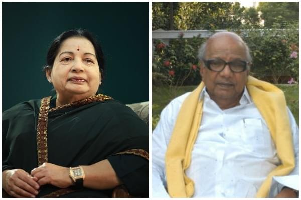 J Jayalalithaa (Jaison G/India Today Group/Getty Images)/M Karunanidhi (Hk Rajashekar/The India Today Group/Getty Images)