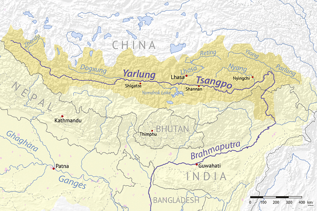 The Tsangpo/Brahmaputra river’s route. (Wikimedia Commons)