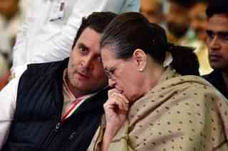 Congress President Rahul Gandhi with UPA chairperson Sonia Gandhi. (Mohd Zakir/Hindustan Times via Getty Images)
