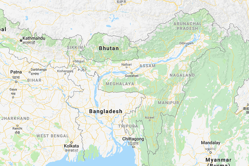 North-East India and Chittagong port in Bangladesh. (via Google Maps)