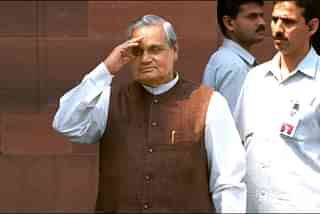 Prime Minister Atal Bihari Vajpayee arrives at Parliament house, on April 16, 2001 in New Delhi, India. (Prakash Singh/Hindustan Times via Getty Images)