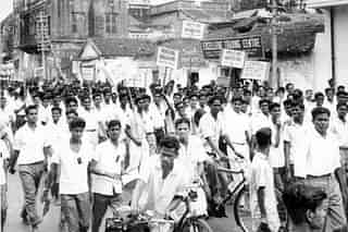 People taking part in anti-Hindi agitations in Madras (Chennai).