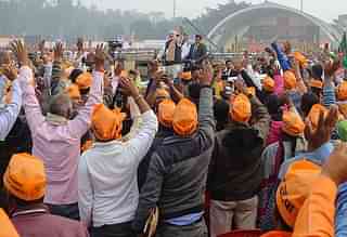 PM Modi addresses booth level workers at a rally in Varanasi. (Adarsh Gupta/Hindustan Times via Getty Images)