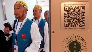 Muslims from China going to Saudi Arabia for Hajj pilgrimage (L) and GPS tag (R).