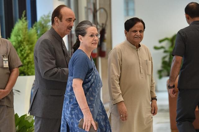 Sonia Gandhi with Ahamd Patel and  Ghulam Nabi Azad. (Arvind Yadav/Hindustan Times via Getty Images)