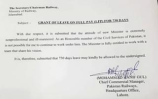 Letter criticising Pakistan’s new railway minister (Twitter)