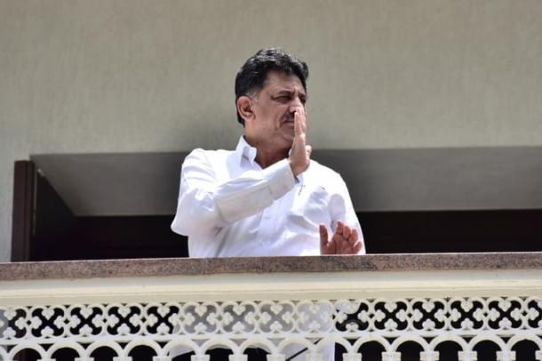 D K Shivakumar during the raids at his residence. (Arijit Sen/Hindustan Times via Getty Images)
