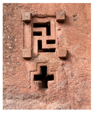 <i>Cross and hooked cross carved in walls of Lalibela Church</i>