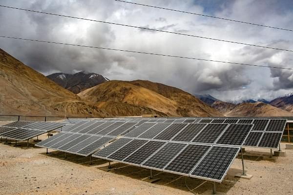 Solar panels are seen in Yarat village in Ladakh, India. Ladakh, as the roof of the world, is reportedly a region with huge potential for solar energy. (Allison Joyce/Getty Images)