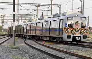 Aluminium coaches used on a Bombardier train on the Delhi Metro (Mohd Zakir/Hindustan Times via Getty Images)