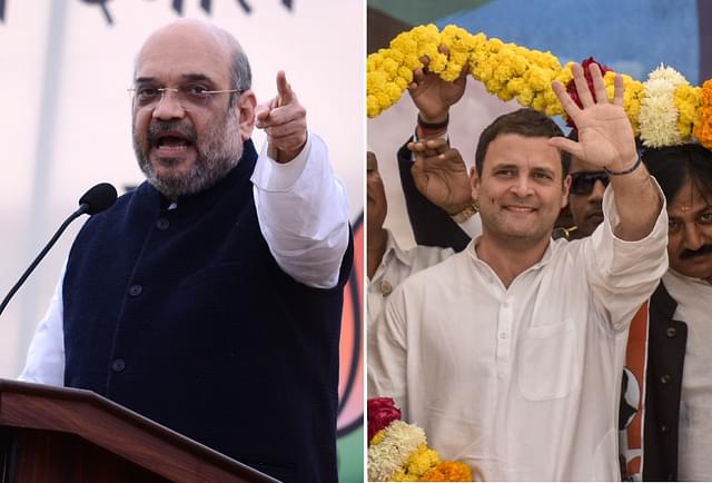 BJP President Amit Shah (left) and Congress President Rahul Gandhi (right).