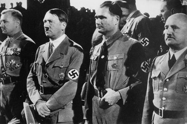 Adolf Hitler with Nazi party officials  (1885-1946), circa 1937. (Keystone/Hulton Archive/Getty Images) 
