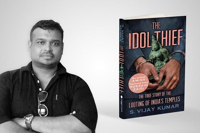 Author S Vijay Kumar, left, and his book, <i>The Idol Thief: The True Story Of The Looting Of India’s Temples.</i>