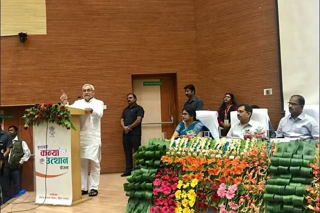 Nitish Kumar was speaking at the launch of event of the scheme <i>Mukhyamantri Kanya Utthan Yojana. </i>(Pic via Twitter )