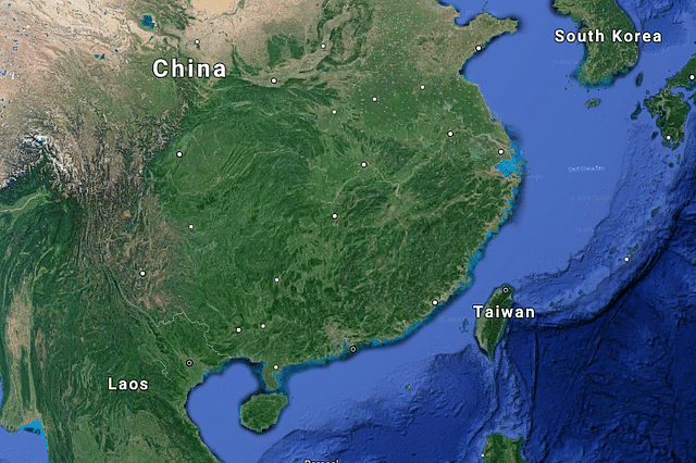 A map showing the location of Taiwan. 