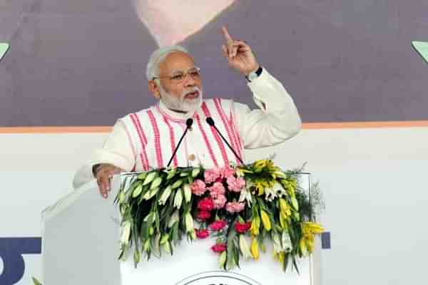Prime Minister Narendra Modi addresses the gathering. (Parwaz Khan/Hindustan Times via Getty Images)