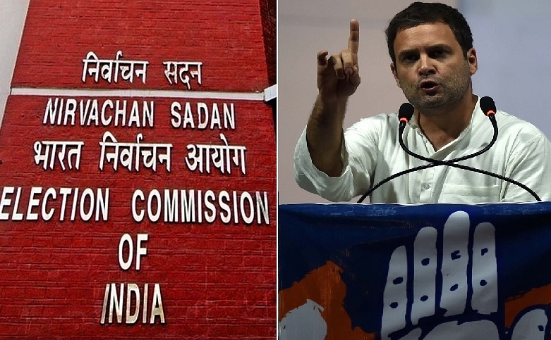 Election Commission building&nbsp; (left) and Congress President Rahul Gandhi (Right)