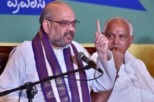 BJP national president Amit Shah and BJP Karnataka state president B S Yeddyurappa. (Arijit Sen/Hindustan Times via GettyImages)