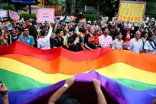 Hundreds of gay rights supporters participate in Delhi’s first Gay Parade on 29 June 2008  (Photo by Jasjeet Plaha/Hindustan Times via Getty Images)