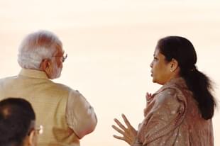 Prime Minister Narendra Modi with Finance Minister Nirmala Sitharaman. (Arvind Yadav/Hindustan Times via Getty Images)