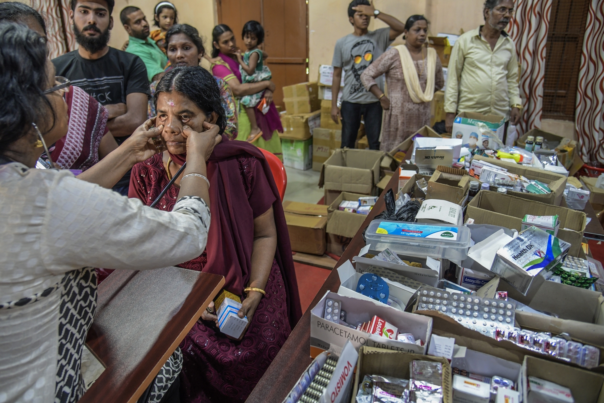 Residents seek treatment at a medical shelter in Chegannur relief camp in Kerala, India. (Atul Loke/Getty Images)&nbsp;