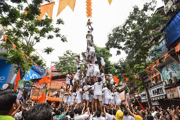 Dahi Handi celebrations at Dadar on 15 August in Mumbai. (Aalok Soni/Hindustan Times via Getty Images)