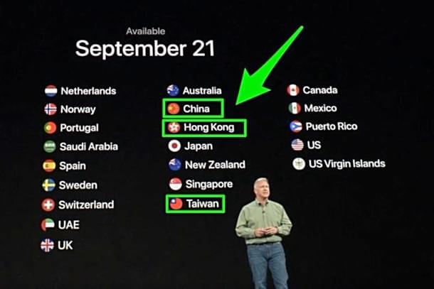 Apple listing the launch dates for the new iPhone XS and XS Max, for China, Hong Kong and Taiwan separately. (Twitter)