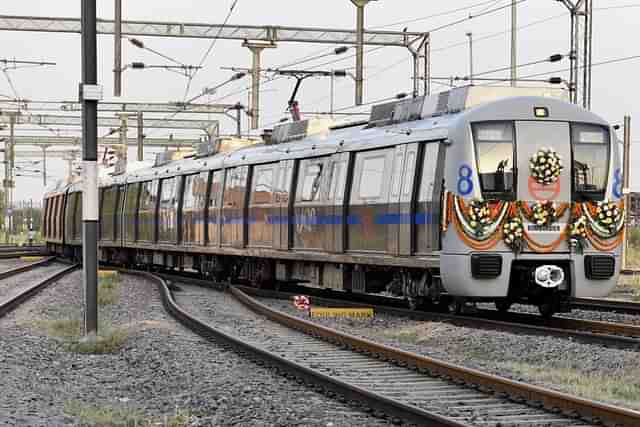 Aluminium coaches used on a Bombardier train on the Delhi Metro. (Mohd Zakir/Hindustan Times via Getty Images)