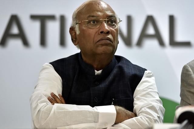 Leader of Opposition for Lok Sabha Mallikarjun Kharge at a Press Conference in Delhi earlier this year. (Photo by Sonu Mehta/Hindustan Times via Getty Images)