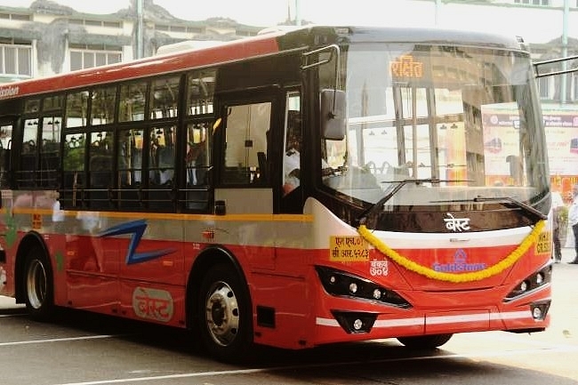 An electric bus operated by BEST in Mumbai (Goldstone buses)