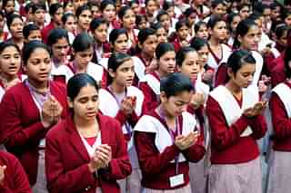 Girls participating in morning prayer meeting at Sarvodaya Kanya Vidyalaya. (Representative Image/Priyanka Parashar/Hindustan Times via Getty Images)&nbsp;