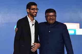 Ravi Shankar Prasad, Union Minister for Information Technology, along with Google CEO Sundar Pichai&nbsp; (Photo by Virendra Singh Gosain/Hindustan Times via Getty Images)