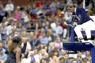Serena Williams questions the umpire. (Julian Finney/Getty Images)