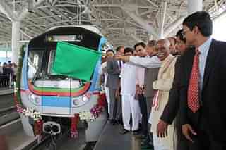 Flagging off ceremony of Ameerpet- LB Nagar Metro (@hmrgov/Twitter)