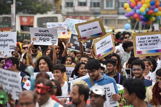 People participating in the 10th-year celebrations of Namma Pride and Karnataka Queer Habba, on 26 November  2017 in Bengaluru. (Photo by Arijit Sen/Hindustan Times via Getty Images)