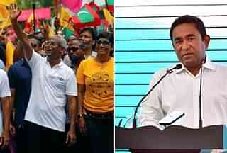 Opposition candidate Ibrahim Mohamed Solih (left) and Abdulla Yameen (right)