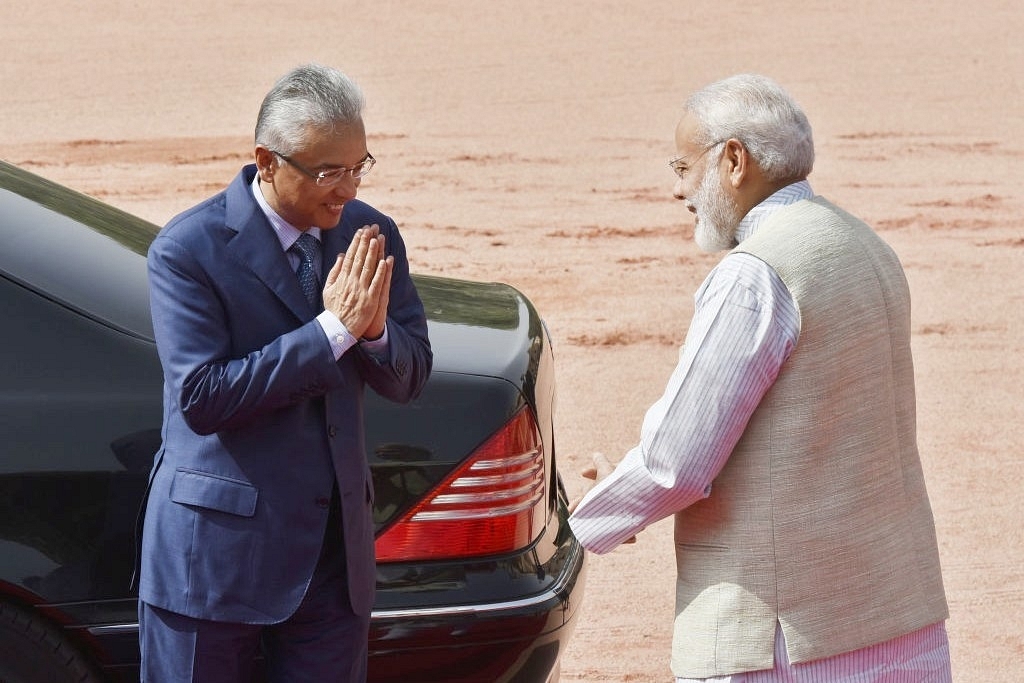 Prime Minister Narendra Modi with Mauritian Prime Minister Pravind Kumar Jugnauth.(Photo by Vipin Kumar/Hindustan Times via Getty Images)