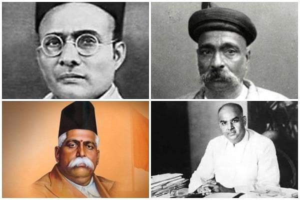 Stalwarts of Hindutva (Clockwise from top-left): Veer Savarkar, Bal Gangadhar Tilak, Dr Syama Prasad Mookerjee and KB Hedgewar.&nbsp;