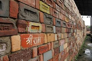 Bricks with Sri Ram written on them. (Burhaan Kinu/Hindustan Times via Getty Images)