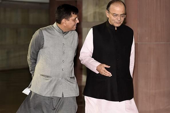 Finance Minister Arun Jaitley and Railways Minister Piyush Goyal are part of the Alternative Mechanism looking at PSB consolidation. The third member of this panel is Defence Minister Nirmala Sitharaman. (Sonu Mehta/Hindustan Times via Getty Images)