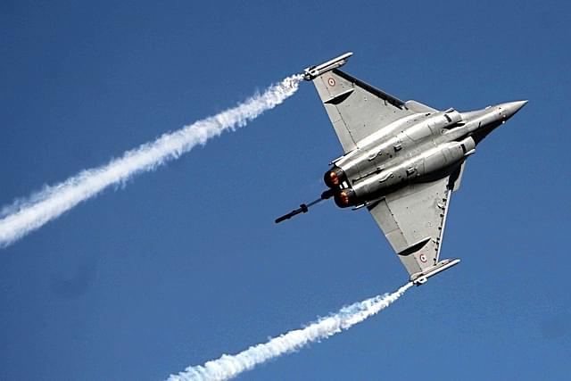 A fighter plane taking part in an air show as part of Aero India. (Photo by Shekhar Yadav/India Today Group/GettyImages)