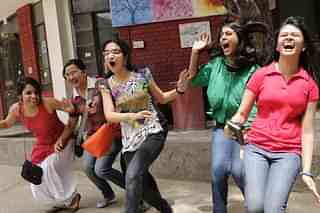 Schoolgirls celebrate their success in CBSE XII Examinations. Girls continued to fare better than boys in the said exams. (representative image) (Sunil Saxena/Hindustan Times via Getty Images)