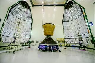 A version of the crew module in the agency’s clean room before its launch on 18 December 2014 atop a version of GSLV Mark-III. The launch was part of the ‘Crew module atmospheric re-entry experiment’.