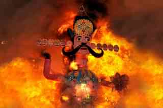 An effigy of Ravana goes up in flames marking the end of Dussehra. (Nitin Kanotra/Hindustan Times via Getty Images)