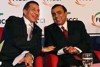 Mukesh Ambani with Rajan Bharti Mittal during the 83rd AGM of FICCI in New Delhi (K Asif/India Today Group/Getty Images)