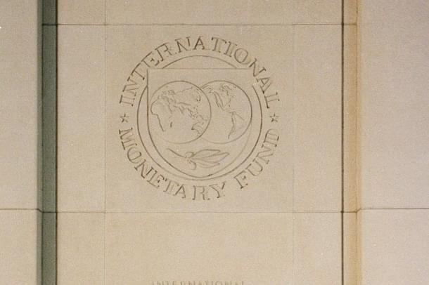 Logo of IMF (Photo by Alex Wong/Newsmakers)