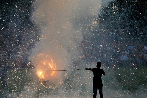 A view of firecrackers show during celebrations. (Nitin Kanotra/Hindustan Times via Getty Images)